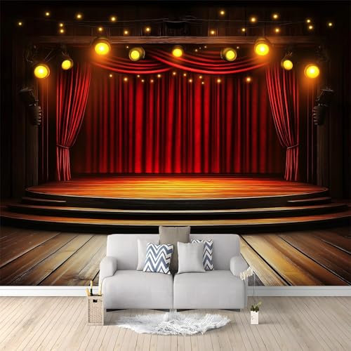 Papier Peint Intissé Rideau Rouge De Scène 350x256 cm Papier Peint Panoramique Moderne, Tableaux Muraux Tapisserie Photo, Papier Peint Mural pour Salon, Chambre, Fond Décor TV