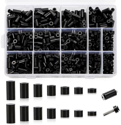 Acshio 1000 Pieces Electrical Outlet Screws Spacers, Black ABS Round Spacer for M3 M4 Screws, Plastic Spacers Assortment Kit Without Threaded for Electrical Screws, Switch and Receptacle