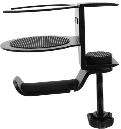 SKISUNO Rotating Desk Cup Holder Clamp Space-saving Headphone Hanger for Desk Strong Material