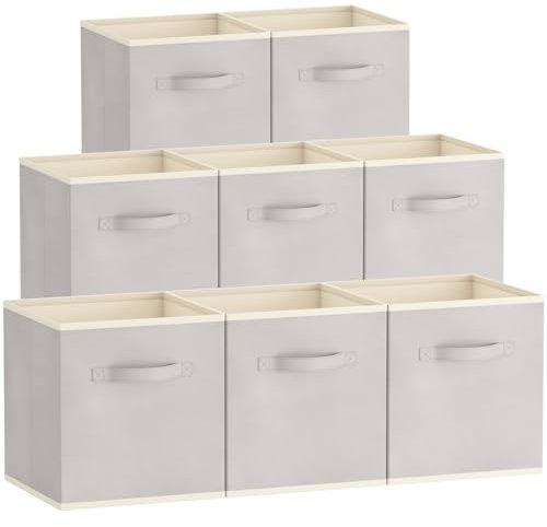 Lifewit Aufbewahrungsbox 8 Stück, Kleiderschrank Organizer, Faltbare Körbe Aufbewahrung, Ordnungsboxen mit Griffen, Storage Boxes für Kleidung, Handtücher, Bücher, 33 x 33 x 31.5 cm, Hellgrau