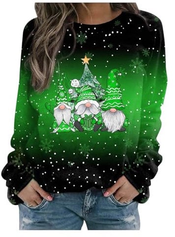 Sweatshirt Damen Ugly Christmas Pullover Mit Weihnachtsdruck Langärmeliges Oberteile Mit Rundhalsausschnitt, Weihnachtspullover Elegant Schick Sweater Hässlicher Neuheit Winterpullover Casual Mode