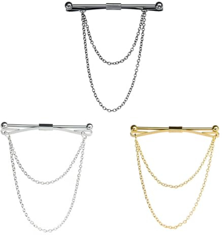 Sarini 3er Set Kragennadeln Krawattennadel Kragennadel Herren Hemdkragenclip mit Kette Krawattennadeln für Herren Anzug Accessoires für Valentinstag Jahrestag Party Meeting Date Legierung