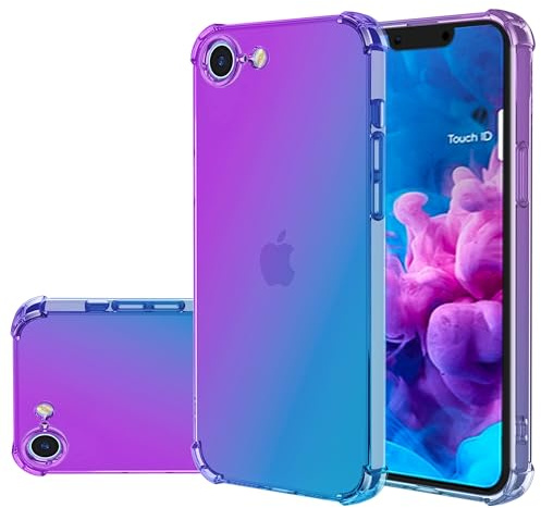Gufuwo Custodia per iPhone SE 4, Copertura Morbida in TPU Sfumato - Antigraffio Ultra Sottile con Protezione Antishock Cover per iPhone SE 4 Viola/Blu