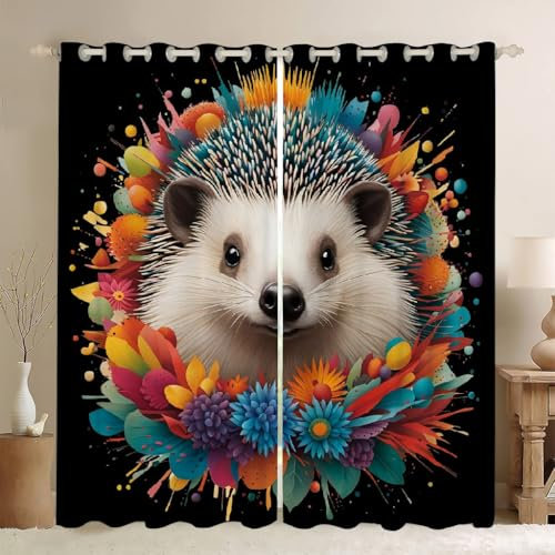 MLUNKQAIL Vorhang Blickdicht Bunt Gardinen Igel Verdunkelungsvorhang Schlafzimmer Fensterdekoration Thermo, für Gardinen Wohnzimmer Kinderzimmer 140X160cm (BxH)