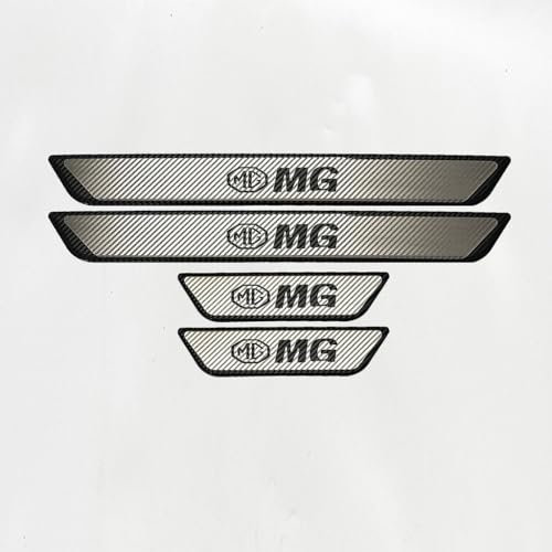 XYPDMGRE 4 Stück Edelstahl Auto Einstiegsleisten Kick Plates für MG ZS 2017-2025, Dekoration Türschwelle Aufkleber Schutzstreifen Zubehör,Carbon Fiber