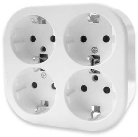 Base Schuko de Superficie con 4 Toma, Enchufe Cuádruple para Montaje en Pared, Toma de Corriente para Interior, 10AX,16A,250V, Ideal para el Hogar y la Oficina