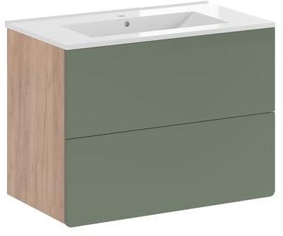 Vicco Badmöbel-Set Izan, Badezimmerschrank-Set, Goldkraft Eiche/Grün, 2-teilig