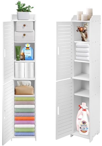 CROWNSHOP 5Tier Bathroom Storage Cabinet Floor Standing Display Cabinet Home Storage Furniture Organizer Unit for Office Living Room Kitchen Entryway White (seal)