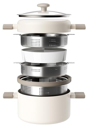 RIOVARM Inducción 24 cm Olla Con tapa Antiadherente Ollas para caldos Con revestimiento cerámico Olla para pasta con cesta Ollas versátiles para sopas con colador para pasta incorporado Cacerola