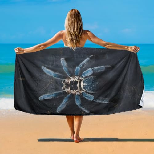 YISUMEI Blauhaarige Spinne Strandtuch XXL 180x90cm - Schnelltrocknendes Mikrofaserhandtuch mit Tasche, Saugstark Sandfrei - Leichtes Reisehandtuch für Strand, Pool