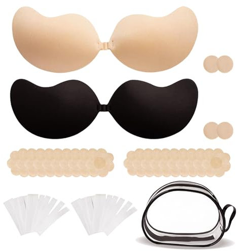 RUIOMII 2 Pairs Sticky Bra Push Up, Backless Strapless Bras, Adhesive Bra for Weddings, Beach Parties, Pool Dances and Daily Wear, Stunning Photo Shoots
