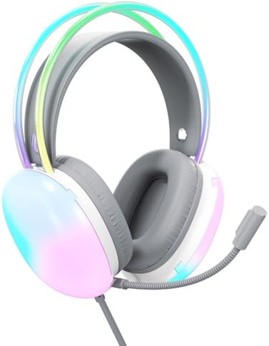 DLUKENY Auriculares largos de cable con micrófono integrado, cómodos auriculares acolchados, sonido potente y realista