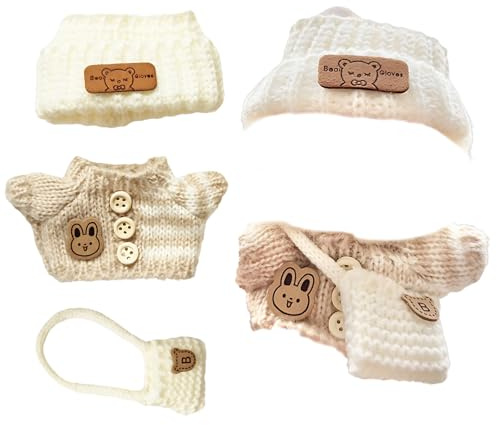 Puppe Kleidung, 3-teiliges Puppenkleidung Set, Braun-Weiße Outfits für 17 cm Puppen, Inklusive Pullover, Mütze und Tasche, Ideal für Rollenspiele und Geschenke (Ohne Puppe)