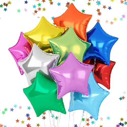 Sternluftballons, 10 Stück Stern Helium Luftballons, Stern Mylar Folien Ballon, Sterns Folienballon, Bunt Pentagramm Aluminium Folien Ballons Set, für Geburtstag Hochzeit Valentinstag Deko