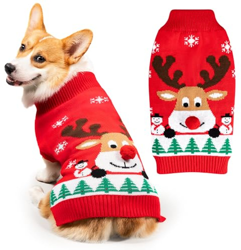 FWLWTWSS Elch Weihnachten Hundepullover, Winter Warmer hundepulli Sweater mit Rollkragen, Geschenke für kleine und mittelgroße Hunde（L