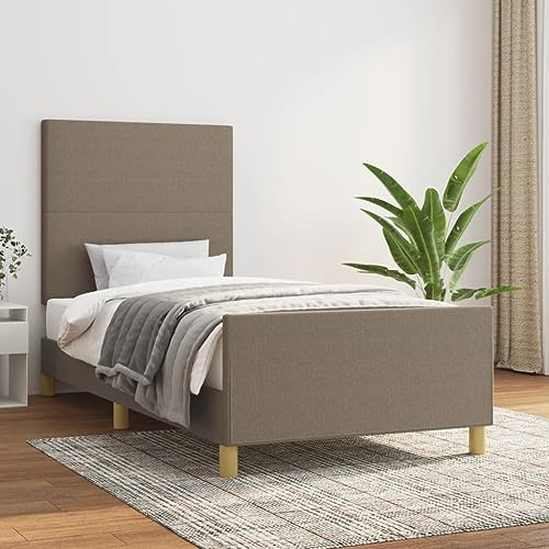 Teenpull Taupe Polster Bettgestell 100x200 cm, Stoff Bettrahmen mit verstellbarem Kopfteil, stabiles Plattform Möbel ohne Matratze für Schlafzimmer