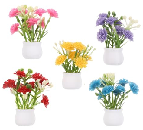 FRCOLOR 5 Stück Puppenhausvase Mit Künstlichen Blumen Miniatur-Puppenhauszubehör 1:12 Mini-Blumenarrangements Für Feengarten Tischdekoration Regal-Dekor Und DIY-Mikrolandschaft