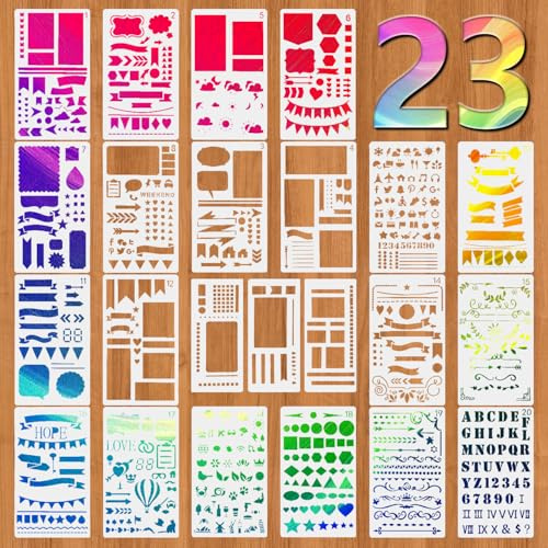23 Bullet Journal Schablonen Durchbrochene Schablonen Set Mehrere Muster Plastic Bullet Journal Zubehör Wiederverwendbar für Sammelalben Planer und Dekorative Diy Bastelarbeiten