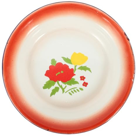 DOITOOL Piatto Smaltato Vintage con Decorazione a Fiori Vassoio Portata per Snack e Frutta Design Pratico e Resistente per Tavola e Feste Adatto per Famiglia e Eventi Speciali