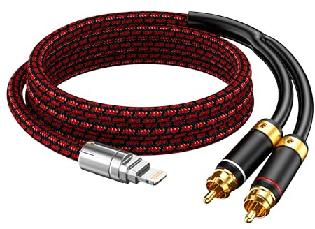 Primeda Audiophile Lightning to 2 RCA Cable - 2.5 feet Audio AUX Adapter Male RCA Y Splitter AUX Cord Compatible with iPhone 14 13 12 11 Pro XS XR X 8 7 for Home Theater Speaker Amp Car etc