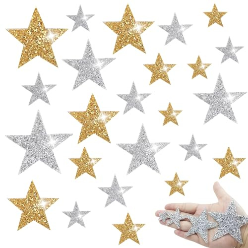 KLINNA 24 piezas de estrellas termoadhesivas con estrás en oro y plata con estrellas para planchar parches para planchar parches para planchar DIY mochila, sombrero, vaqueros, ropa, imágenes de