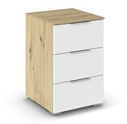 Rauch Möbel Alabama, Nachttisch, Farbe Weiß/Eiche Artisan, Maße 40x61x42 cm | Nachtkommode, 3 Schubladen, Soft-Close-Funktion, passend für Serie Alabama, für Schlafzimmer, Kinderzimmer, Gästezimmer