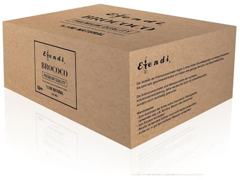 BROCOCO Premium Shisha Kohle 27mm – 100% Natur Kokosnusskohle – 54 Cubes – 20 kg Box – extra Lange Brenndauer, geringe Asche, geruchsneutral – Naturkohle für Shisha & Hookah