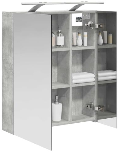 vidaXL Badezimmerspiegelschrank mit Regal Beton Grau 60 x 14,5 x 70 cm, Badezimmermöbel, moderner, rechteckiger Aufbewahrungsschrank, Wandspiegel, verstellbare Regale, praktisch