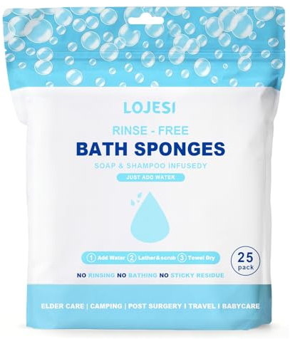Flintronic Rinse Free Bath Sponge, 20×20cm Body Wash Wipes, Disposable Bathing Wipe for Bed Bath, Hospital, Gym, Camping & Travel - Just Add Water & Lather (25 Pack)