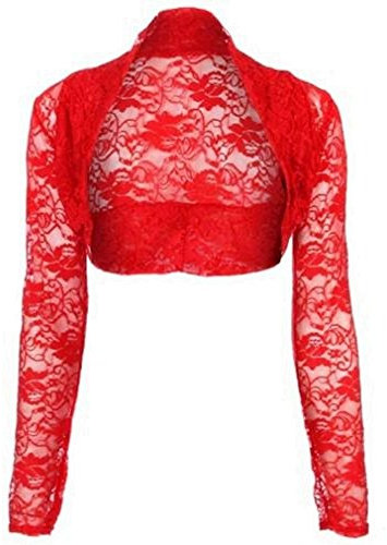 krautwear Damen Bolero Langarm Stola Bolerojacke Hochzeit Festlich Spitze schwarz weiß rot beige blau pink