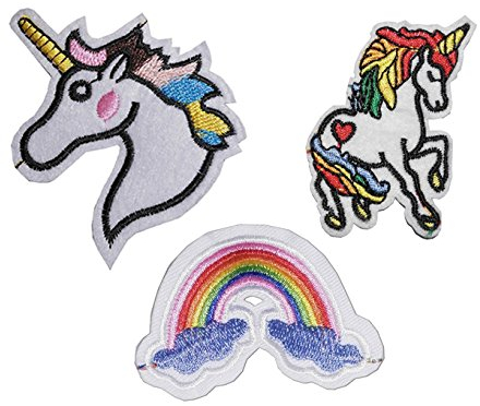 TENNER.LONDON Set of 3 Iron on/Sew On Embroidered Patch Applique heart Embroidery Unique Animal Motif transfer, Unicorn, Rainbow