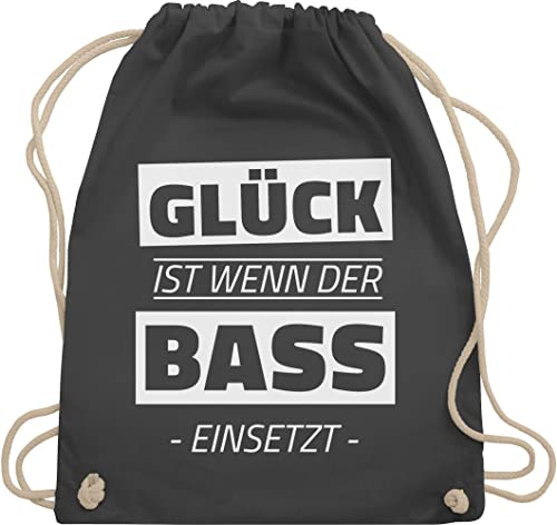 Turnbeutel Rucksack - Festival Zubehör - Glück ist wenn der Bass einsetzt - Unisize - Dunkelgrau - festivaltasche festivalbeutel techno rave beutel musiker tasche festival-bag konzert musik