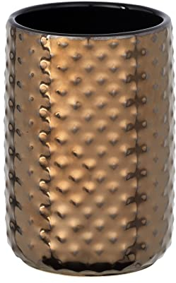 WENKO Zahnputzbecher Keo, eleganter Zahnbürstenhalter für Bad & Gäste-WC, Becher versehen mit einer eingearbeiteten kupferfarbenen Glanzstruktur, aus hochwertiger Keramik, Maße Ø 7,5 x 11 cm, Kupfer