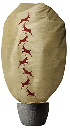 Windhager Winter-Deko-Vlieshaube Protect XXL, Kälteschutz, Frostschutz für Pflanzen, Wintervlies, Gartenvlies, Abdeckvlies, 1,4 x 2 m, Hirsch-Motiv, Beige