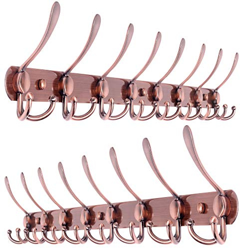 WEBI Coat Rack Wall Mounted Long,8 Tri Hooks for Hanging,75 cm Hook Rack,Hook Rail,Coat Hanger Wall Mount for Clothes,Jacket,Hats,Antique Copper,2 Packs