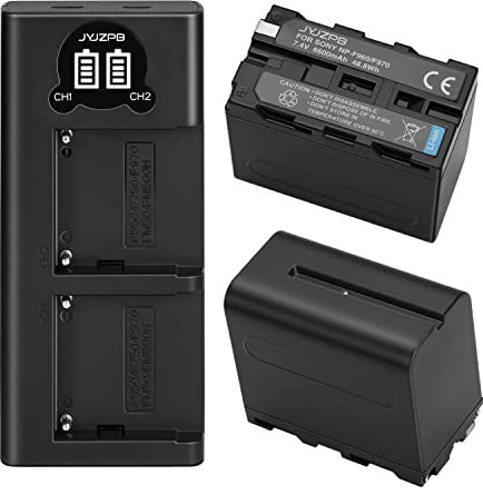 JYJZPB 2 Pack NP-F970 Battery and Dual LCD Charger, Compatible for Sony NP-F970, NP-F960, NP-F950, NP-F930, NP-F750, NP-F550, DCR-VX2100, DSR-PD150, DSR-PD170, HDR-AX2000, HDR-FX1, HDR-FX7