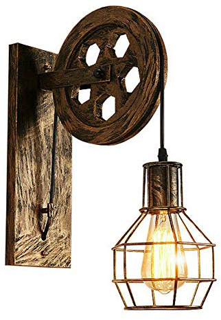 Industrial Pulley Wall Light Brushed Copper E27 Wire Cage Wall Sconce | Brushed copper finish | Pulley wire cage design | E27 fitting | Ideal for home, café, hallway & restaurant décor