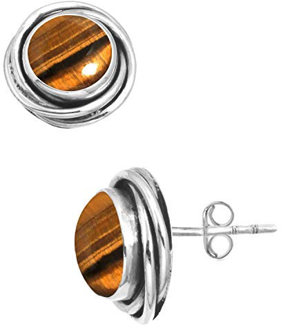 Jeweloporium Braun Natürlich Tigerauge 925 Sterling Silber Ohrring für Frauen mit Stein Cocktail Sílbern Ohrstecker Valentinstag - Geschenk viktorianisch Schmuck