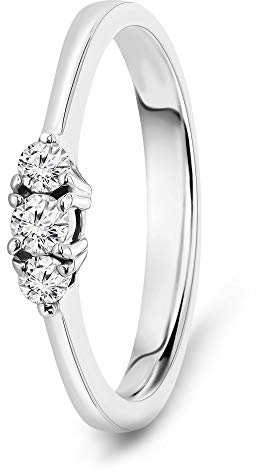 MIORE Ring Damen 0.15 Ct Diamant Trilogie Verlobungsring aus Weißgold 18 Karat / 750 Gold, Schmuck
