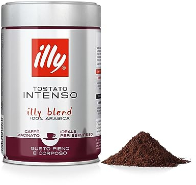 illy, Cafè Moulu pour Espresso Torréfié INTENSO, 100% Arabica avec des Notes de Cacao et de Fruits Secs, Arrière-goût Corsé, Paquet de 6 Boîtes (6x250g)