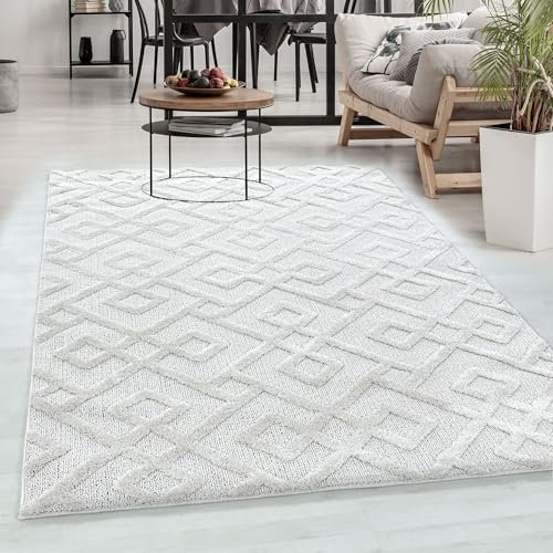 Carpetsale24 Teppich Wohnzimmer Hoch-Tief Effekt 3D Retro Design Creme 160 x 230 cm - Hochflor Teppich Schlafzimmer Rauten-Boho Teppich Pflegeleicht und Weich - Elegante Teppiche für Küche Esszimmer