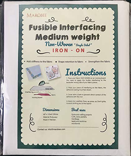 MAROBEE Medium Weight Iron On Fusible Interfacing for Sewing Projects, (40 Inch x 3 Yard) White Non-Woven
