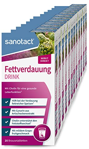 sanotact Fettverdauung Drink (12 x 20 Brausetabletten) • Artischocke mit Cholin für Fettstoffwechsel & Leberfunktion • Brausetabletten für eine schnelle Verdauung • Mit Grapefruit-Geschmack