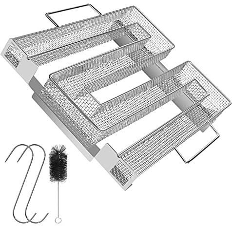 Kaltrauchgenerator - HOSPAOP Rauchgenerator Edelstahl Kaltraucherzeuger mit Bürste + Haken, Räucherzubehör für Kugelgrill Smoker und Räucherofen, Mehrweg (22,5x21x4,5 cm)