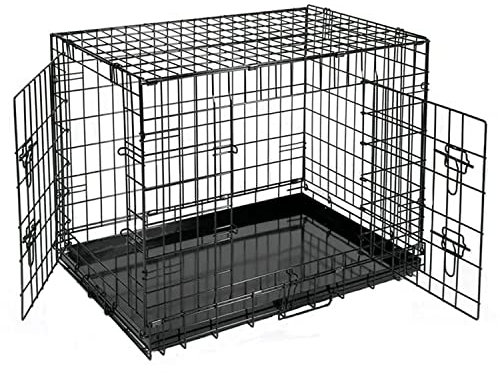 Dog Puppy Cage X-Large 42 inch Pet Folding 2 Door Dog Crate Animal Carrier Metal Training Cage with Removable Base Tray