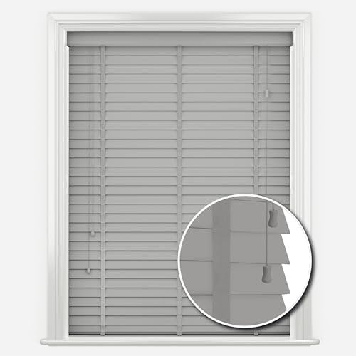 Funky Gadgets Faux Wood Blinds Wooden Grain window Venetian Blind 50mm Horizontal Smooth Slats with Tape White Silver/Grey TRIMMABLE Child Safe (Grey, W240cmxL150cm)