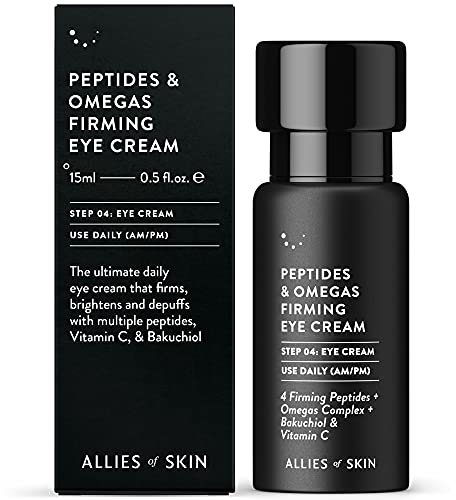 Allies of Skin Peptides & Omegas Firming Eye Cream: Vitamin C, Bakuchiol, Ceramide. For Dark Circles, Wrinkles & Puffiness. Anti-Aging. Firms & Brightens Under Eye Area 0.5 oz / 15 ml