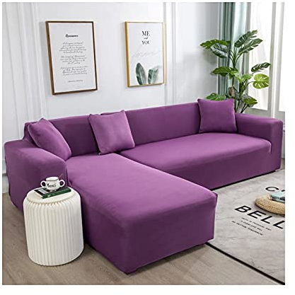 Daesar Sofa Überwürfe Sofabezug Elastisch Stretch, Couchbezug Wasserdicht 3 Sitzer L Form Lila Sofahusse Sofaüberwurf Polyester 235-300