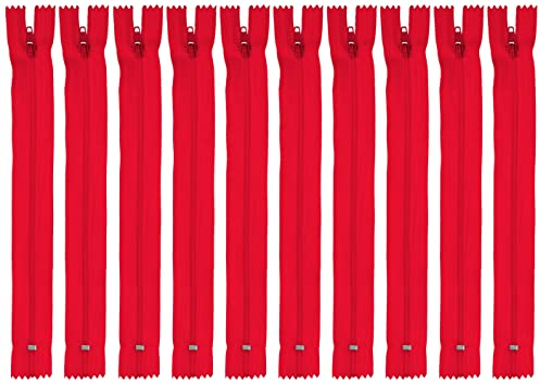 Faden & Nadel Set di 10 cerniere in nylon, colore rosso, non divisibile, lunghezza 22 cm