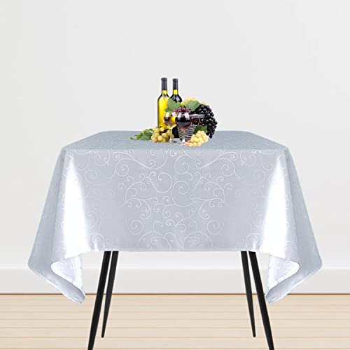 WedDecor 1pc Square Damask Tablecloth with an Overlay Branch Swirl Pattern, Seamless Square Linen Table Cover, Party, Tablecloth for Restaurant, Dining, 70 x 70 Inches, White